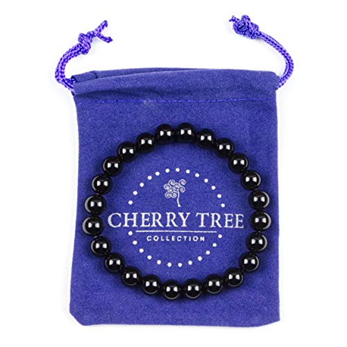 Cherry Tree Collection Gemstone Beaded Stretch Bracelet 8mm Round Beads 7" - color: Black Agate