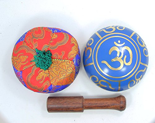 DharmaObjects Tibetan Relaxing Om Singing Bowl/Cushion/Mallet (Blue) - color: Blue, size: Small