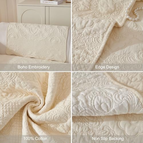 vctops Boho Cotton Quilted Couch Cover Soft Embroidered Sofa Cover Non-Slip Dog Bed Cover Scalloped Sofa Slipcover Washable Furniture Protector Cover (Cream,28"x82") - color: Cream, size: 1pc/28"x82"/Rectangular