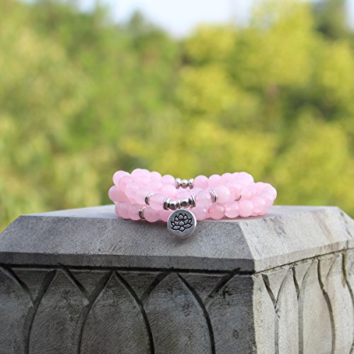8mm 108 Mala Beads Wrap Bracelet Necklace for Yoga Charm Bracelet Natural Gemstone Jewelry for Women Men - color: Powder Crystal