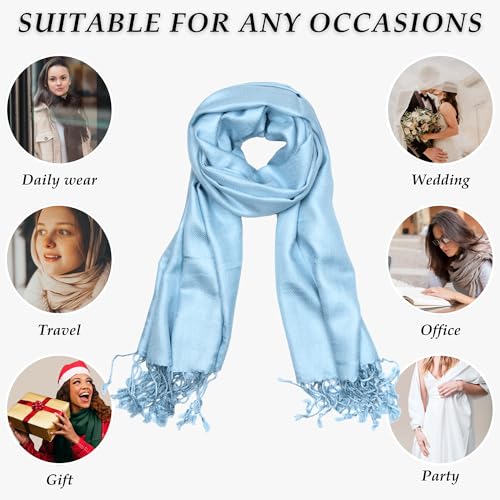 Achillea Lightweight Pashmina Scarf for Women – Soft Silky Shawl Wrap for Evening Dresses, Bridesmaids & Everyday Wear - color: Light Blue