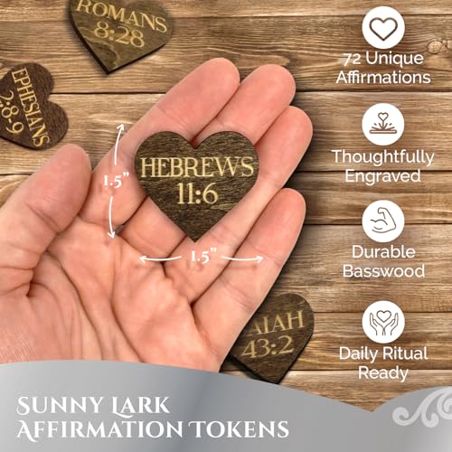 Biblical Affirmations Box | Christian Themed Engraved Wood Box with 72 Scripture Affirmation Heart Cutouts | Daily Motivational Religious Gift - style: Cross & Bible Verses