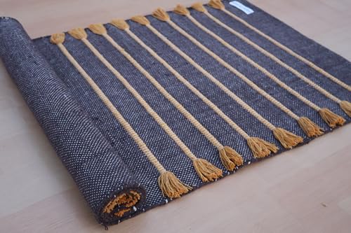 Jaipur Art & Rugs Cotton Yoga Rug - Eco-Friendly Hand-Woven Thick Mat (24”x72”x5mm) for Everyday Fitness at Home - Comfortable & Extra-Long - color: Black-Yellow