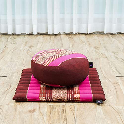 Leewadee Meditation Cushion Set – 1 Small Zafu Yoga Pillow and 1 Small Roll-Up Zabuton Mat Filled with Kapok - color: Sf29 - Auburn, Pink