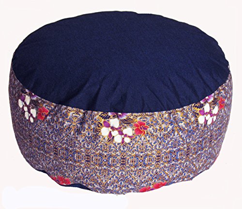 Meditation Cushion Zafu Pillow - Buckwheat and Kapok Fill - Indochine Blue Floral - color: Indochine Blue Floral