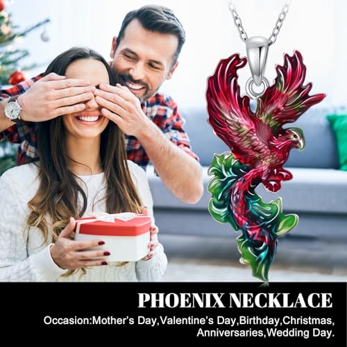 Hummingbird/Phoenix/Owl/Dove/Flamingo/Raven/Blue Jay/Cardinal/Peacock/Eagle/Parrot/Robin Necklace for Women 925 Sterling Silver Bird Pendant Necklace Animal Jewelry Gift for Mother Wife - style: Flying Phoenix Necklace