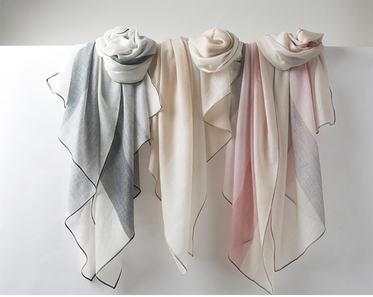 Luxury Cashmere Pashmina Style Shawl - Silk & Wool Blend Scarf, Lightweight Skin-Friendly Wrap - color: Gray + White