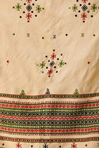 Exotic India Shawl from Kutch with Embroidered Bootis and Mirrors - Wool - color: Beige