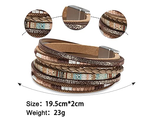 Fesciory Leather Wrap Bracelets for Women, Boho Leopard Multi-Layer Crystal Beads Cuff Bracelet Jewelry - color: Boho Braid(Brown)