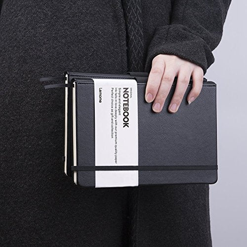 Lemome Ruled Notebook/Journal - Lined Journal for Writing, 5.75'' x 8.4'' Notebook Journal, 146 pages Faux Leather Notebook with Thick Paper, Waterproof Hardcover, Elastic Closure - color: black