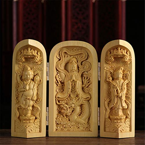 Ulalaza Boxwood Buddha Statue Solid Wood Carvings Carved Locker Box Sculpture Decoration - color: Style-10