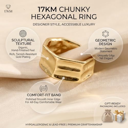 16 PCS Gold Chunky Rings Set for Women, 14k Gold Plated Thick Dome Stackable Open Rings Trendy Dainty Minimalist Jewelry Gifts - color: 01-Gold