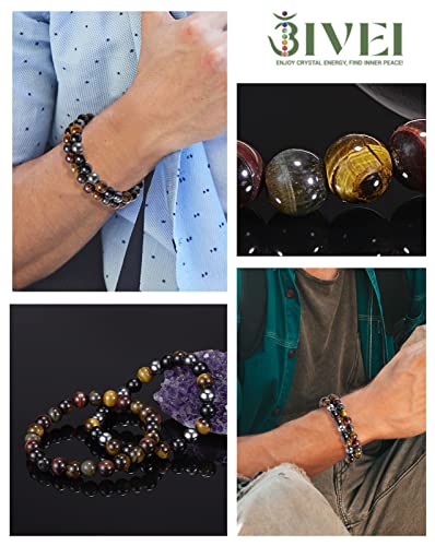 Bivei Natural Gemstone Semi Precious Healing Crystals Handmade Stretchy Round Beads Bracelet,Stocking Stuffers for Women Enhance Positive Energy - color: 8mm Triple Protection Set, size: Medium: 6.8-7.24 inch