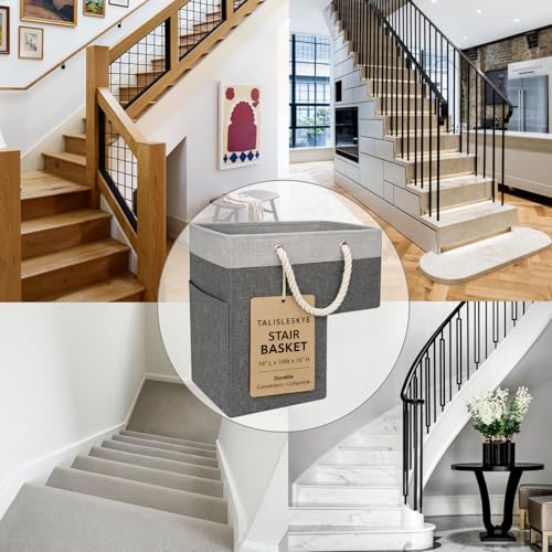 Stair basket,Foldable staircase baskets,Step stairs storage baskets with handle,1pcs dark gray - color: dark gray