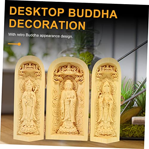 Wood Buddha Statue Figurine Yellow Cedar Tabletop Decor Zen Design Small Wood Carving for Home Decoration and Spiritual Serenity