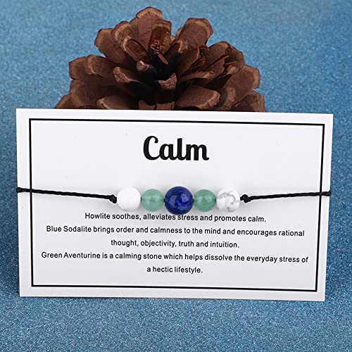 tenghong2021 Chakra Crystal Beaded Bracelet with Wish Card Adjustable Spiritual Anxiety Stone Beads Braide String Bracelet Yoga Meditation for Women Men Jewelry Birthday Gifts - style: Calm