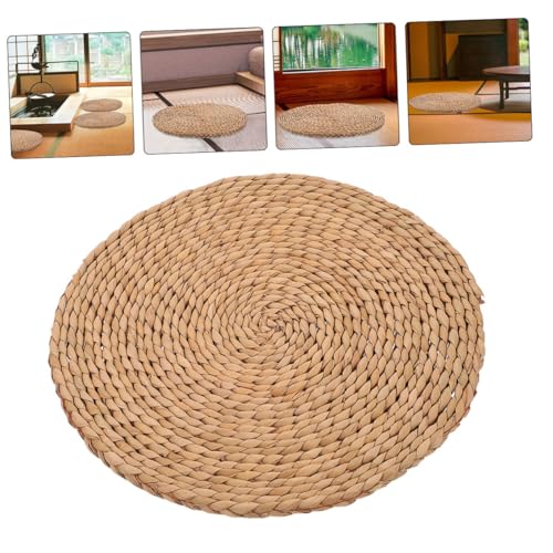 PRETYZOOM Meditation Seating Cushion Woven Floor Mat Thick 1.5cm Natural Straw Round Yoga Cushion for Indoor Meditation and Picnic 40cm Diameter