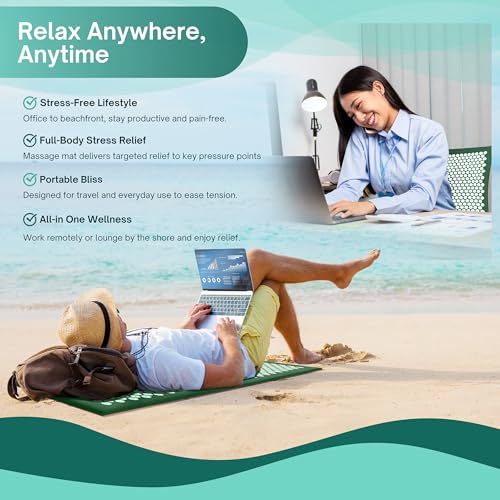 Sivan Back and Neck Pain Relief Acupressure Mat and Pillow Set, Chronic Back Pain Treatment - Relieves Your Stress of Lower Upper Back and Sciatic Pain - Green - color: Green/White, size: Large