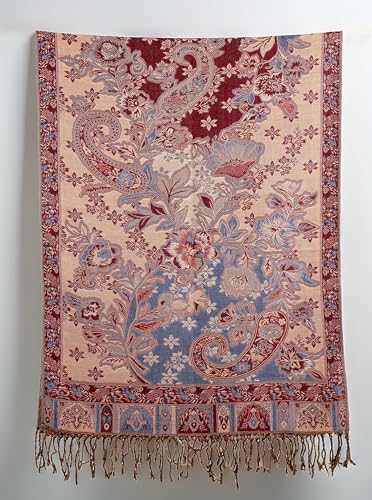 Achillea Elegant Paisley Floral Pashmina Shawl and Wrap β Boho Rave Scarf for Festival, Travel & Everyday Wear - color: Navy Rust