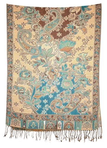 Achillea Elegant Paisley Floral Pashmina Shawl and Wrap β Boho Rave Scarf for Festival, Travel & Everyday Wear - color: Teal Dark Amber