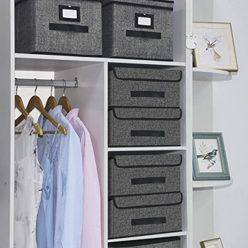 Onlyeasy Foldable Storage Bins Cubes Boxes with Lid - Storage Box Cube Cubby Basket Closet Organizer Pack of Two with Leather Handles for Closet Bedroom, 13"x13", Black, 8MXALB2P