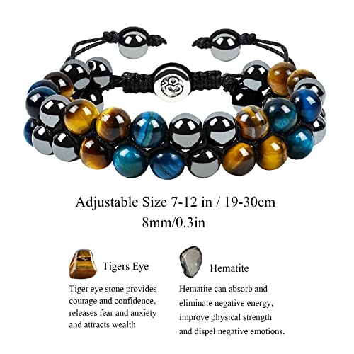 Triple Protection Bracelet Natural Black Obsidian Tigers Eye Hematite Beads Crystal Bracelet Healing Bracelets for Men Women Bring Prosperity Luck and Health - color: Yellow Blue