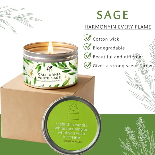 Sage Candles for Cleansing, Pure White Sage Candle 6 OZ- 35 Hour Burn Time, Aromatherapy Candle for Cleansing House Negative Energy Smudge Kit, Spiritual Meditation Housewarming Gifts - style: Pure Sage