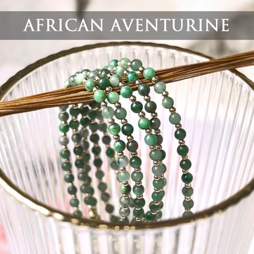 3mm Natural Gemstone Beaded Bracelet for Women, Dainty Tiny Charm Jewelry, Adjustable 7.1-8.6" Ideal Birthday Holiday Gift