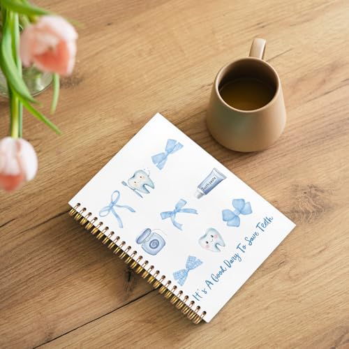 WUCHJ Dentist Gifts Notebook, Dental Hygienist Gifts Journal, Coquette Blue Bow Dental Spiral Notebook Journal for Note Taking, Dentist Office Supplies, 5.5x8.3 Inch - color: blue bow teeth dentist