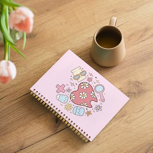 WUCHJ Dental Gifts Notebook, Pink Dental Hygienist Assistant Journal, Retro Pink Floral Tooth Spiral Notebook Journal for Note Taking, Dentist Office Supplies, 5.5x8.3 Inch - color: Pink teeth hearts