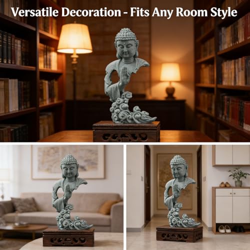 Meditation Buddha Statue, Sandstone Zen Sculpture for Aquarium Fish Tank, Garden, Home & Office Decor (Indoor/Outdoor) 