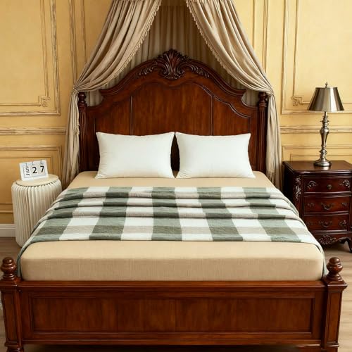 Cotton Throw Blanket for Couch, 50"x60" Plaid Checkered Muslin Blanket, Soft 4-Layer Pre-Washed Reversible & Breathable, All-Season Lightweight Bed Blanket (Green) - color: Green Checkered, size: 50"x60"
