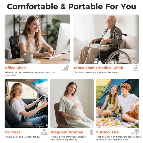 Upgrade Airplane Seat Cushion with No External Air Pump, Inflatable Seat Cushion for Long Flights, Portable Wheelchair Cushions, Adjustable Air Cushion with Non-Skid Bottom Relief Discomfort in Coccyx