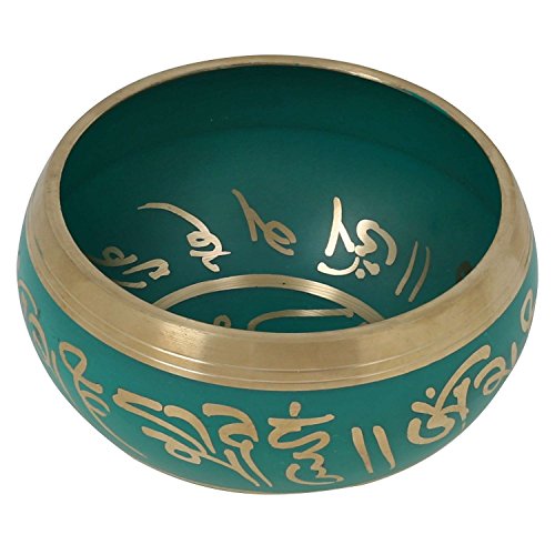 Relaxing Yoga Meditation Buddhist Tibetan Singing Bowl Set Green With Mallet | Cushion | Pillow - color: green