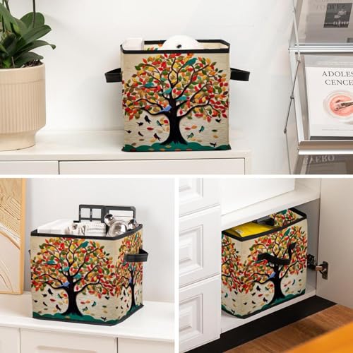 Storage Bags,Clothes Storage Bins Foldable with Handle,1-Pc,Art Painting Tree Fruit Leaves