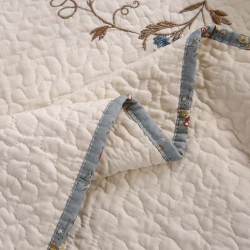 vctops 100% Cotton Quilted Throw Blanket 50x60 Inch Floral Embroidered Reversible Patchwork All Season Throw (Blue,50"x60") - color: Blue