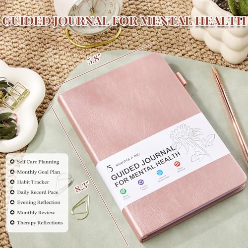 JUBTIC Mental Health Journal, Guided & Anxiety Journal with Mood & Habit Tracker, 90-Day Self Care Planner for Stress Relief with Monthly Summary