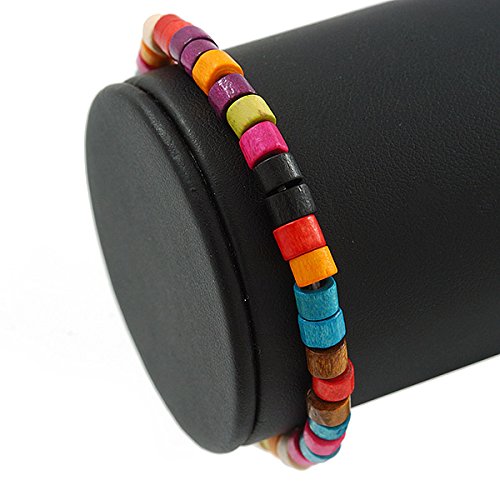 Avalaya Unisex Multicoloured Wood Bead Flex Bracelet - up to 21cm L