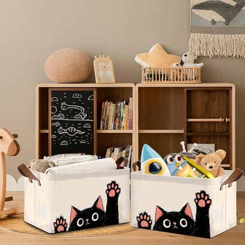 Funny Black Cat Storage Baskets,Foldable Organizer Bin with Handles for Home Living Room Bedroom Closet Box 17x11.5x10Inch - color: Funny Black Cat