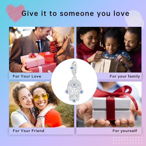 Prayer Cross Elephant Airplane Suitcase Charm 925 Sterling Silver Charms fits for Bracelets Necklace Pendant Bead Charms Jewelry Gift for Women Family - color: Blue Hamsa Hand Charm
