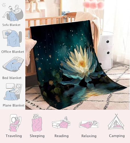 Lotus Throw Blanket, Meditation Contemplation Flowers Bed Blanket,Soft Flannel Fleece Turquoise Throw Blankets Cozy Fluffy Plush Blankets 60×80 inch - size: 60"×80" Twin