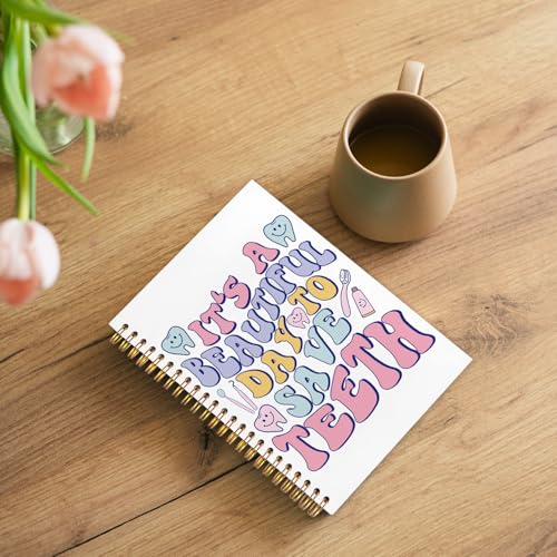 Dentist Gifts Notebook, Dental Hygienist Assistant Gifts Journal, Groovy It's A Beautiful Day To Save Teeth Spiral Notebook Journal for Note Taking, Dental Office Supplies, 5.5x8.3 Inch - color: it's a beautiful day to save teeth
