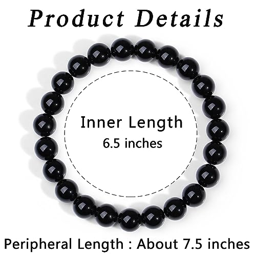 MAIBAOTA Healing Crystal Bracelet for Women Men, 8/4 mm Natural Stone Beaded Bracelets, Jewelry Birthday Gifts, Round Gemstones Stretch Bracelets - color: Black-Obsidian, size: 8 mm