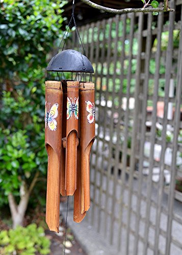 Gifts Bamboo Wind Chimes | Small 31 inch | Natural Beautiful Sound | Wood Outdoor Home Decor | #163 Rainbow Butterfly - size: Small