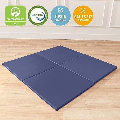 ECR4Kids SoftZone Play Patch Activity Mat Squares, Modular Playmat, Navy, 4-Pack - color: Navy