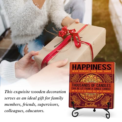 Buddha Happiness Quote Desk Decor, Funny Office Inspirational Gifts for Family Friends, Meditation Room Tabletop Decor, Zen Home Office Wooden Plaque Sign with Stand (J03) - style: Happiness