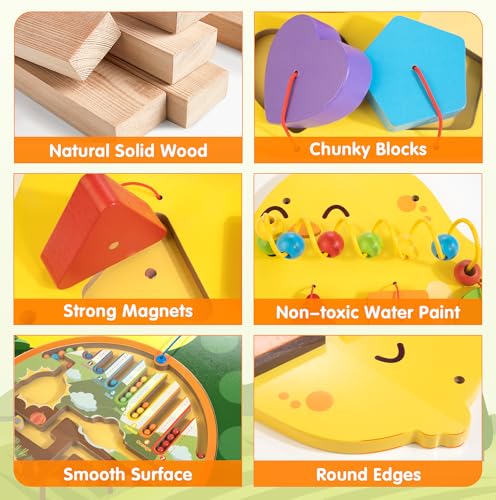 Chick Squad Activity Wall Busy Board Panels | 11-in-1 Wooden Sensory Wall Panel for Kids, Montessori Learning Activity Center | Perfect for Toddler Playroom Daycare Nursery Classroom Dentist Office - style: Chick Squad