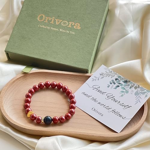Birth Flower Crystal Bracelets for Women, Handmade Natural Gemstone Stretch Jewelry with Healing & Positive Energy - color: Dec. Holly & Sandstone