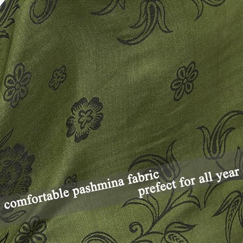 Pashmina Shawl Wrap with Ethnic Paisley Two Tone Jacquard Scarf for Women - color: Paisley-green
