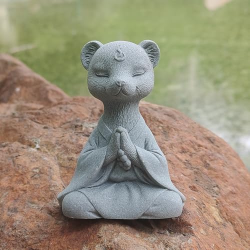 livelyfish Meditating Fox Buddha Statue Aquarium Zen Yoga Animal Figurines Sandstone Sculpture for Fish Tank Garden Tabletop Decor (S2) - size: S2